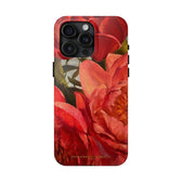 iPhone 15 pro phone case featuring a red peony painting by artist Jennifer Hansen Rolli.