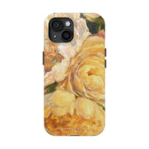 iPhone 15 phone case featuring a yellow peony painting by artist Jennifer Hansen Rolli.
