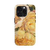 iPhone 15 pro phone case featuring a yellow peony painting by artist Jennifer Hansen Rolli.
