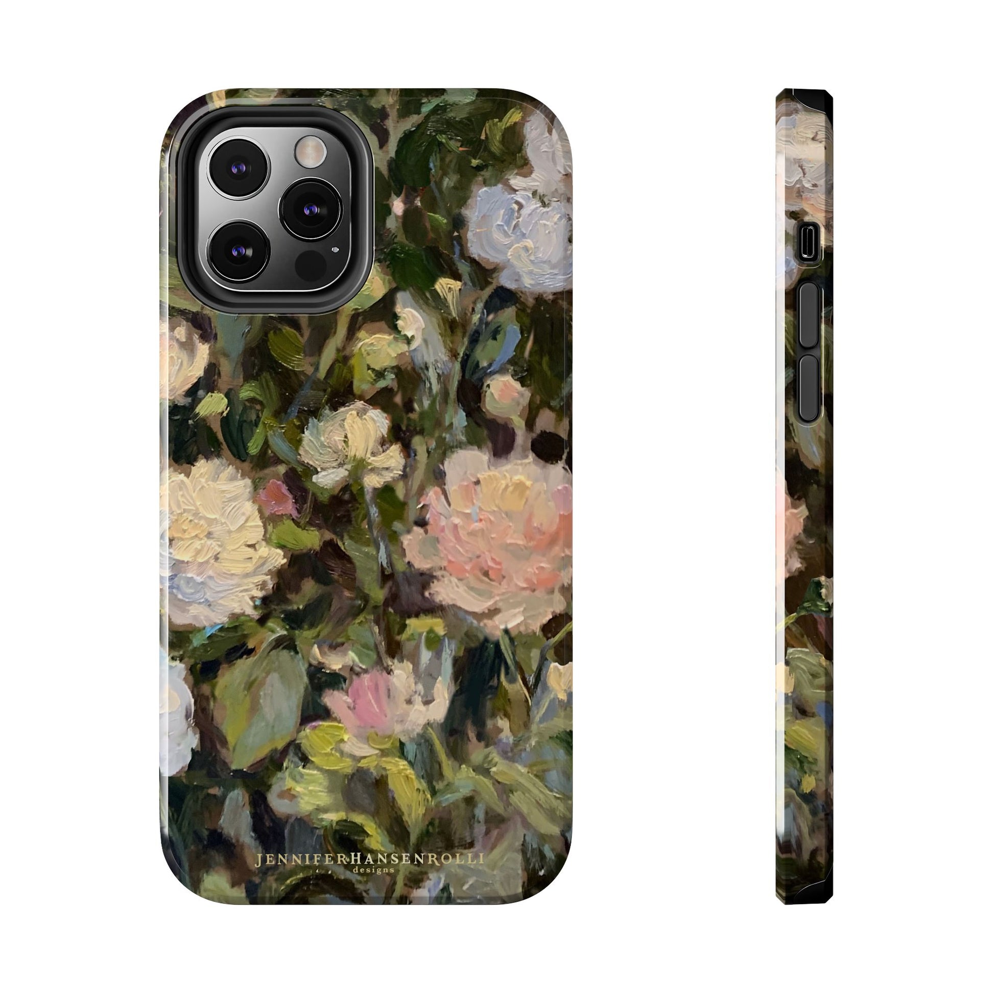 Iphone 12 pro case featuring a budding peony painting by artist Jennifer Hansen Rolli.