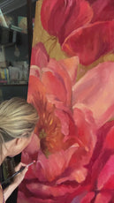 Artist Jennifer Hansen Rolli painting her Red Peony composition that's featured on her phone cases.